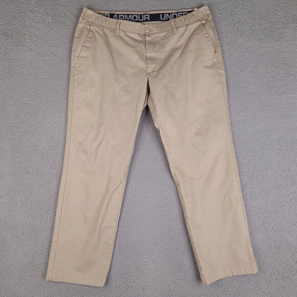 Under‎ Armour Pants Mens 40x30.5 Beige Khaki Flex Waist Performance Golf Chino - Picture 1 of 16